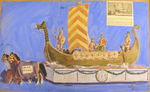 Painted Sketch for "The Visit of the Vikings" Parade Float by Joseph A. Damon