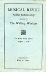 Musical Revue : "Andre's Fashion Shop," Presented by the Willing Workers. by Peggy Bennett and Kitty A. Grant